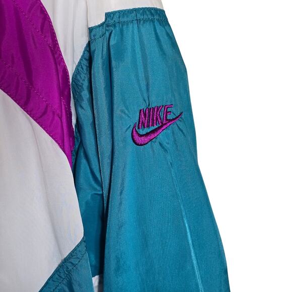Retro Nike Track Windbreaker White/Purple/Green Vintage Blk/Wht Tag Size Med 90s - Picture 4 of 11